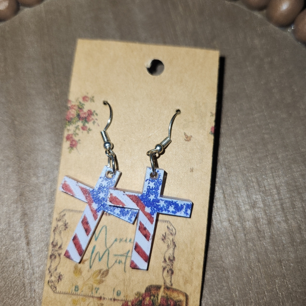 Patriotic Cross Earrings